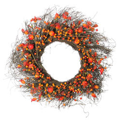 Northlight Leaves and Berries Artificial Fall Harvest Twig Wreath - 24 inch, Unlit