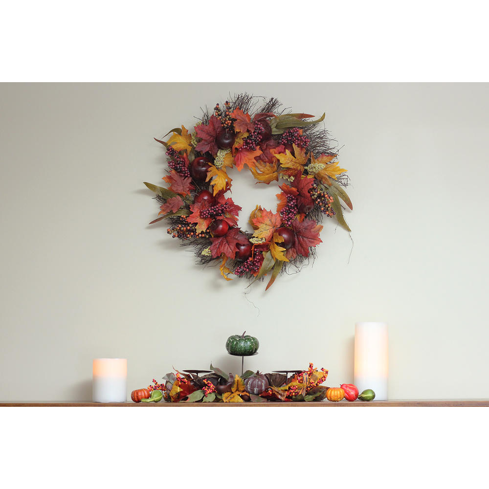 Northlight Autumn Harvest Apple  Berry and Leaf Artificial Thanksgiving Wreath - 22-Inch  Unlit