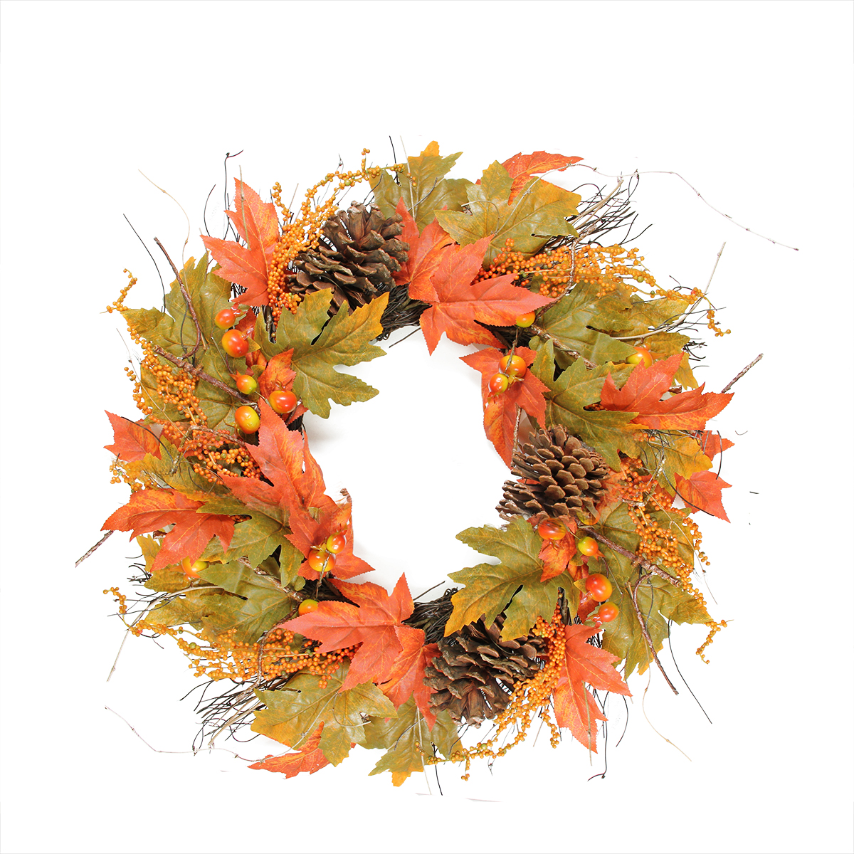 Northlight Fall Leaves  Pine Cones and Pumpkins Artificial Thanksgiving Wreath - 20-Inch