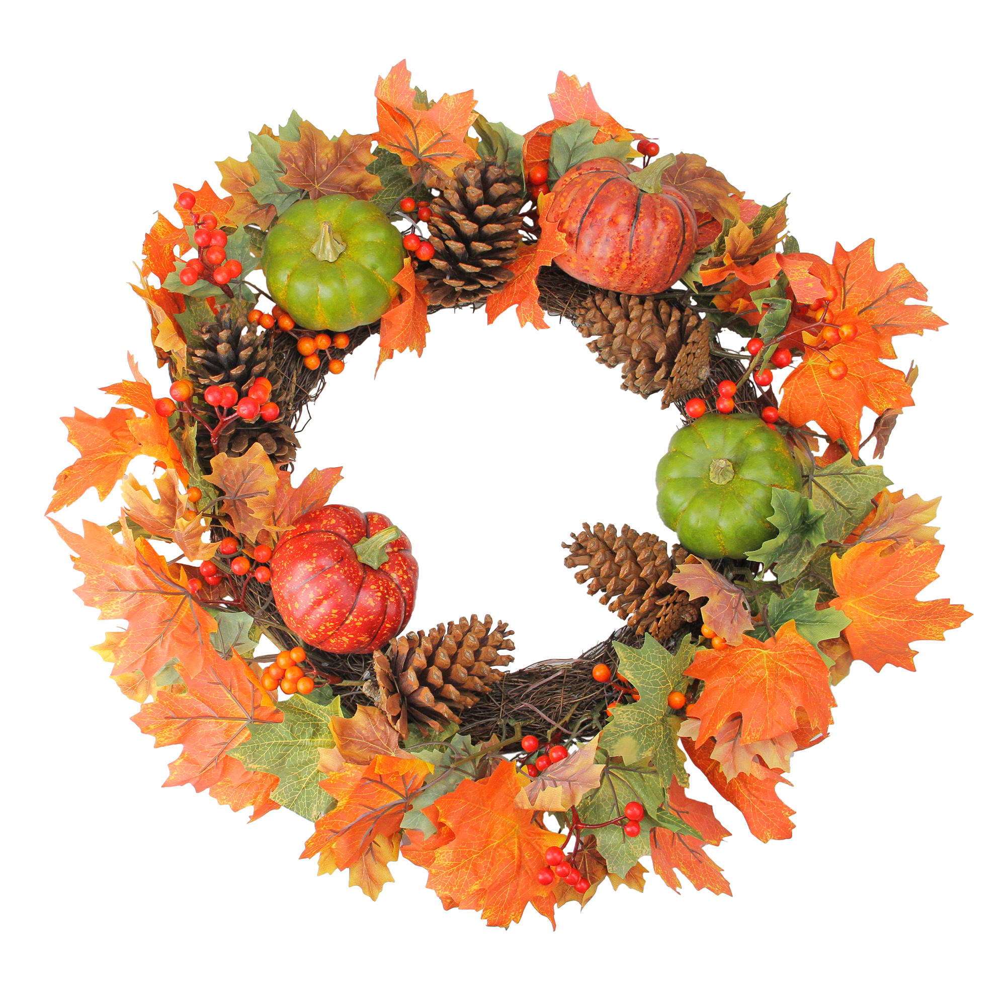 Northlight Fall Leaves  Pine Cones and Pumpkins Artificial Thanksgiving Wreath - 20-Inch