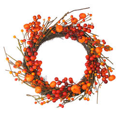 Northlight Red and Orange Fall Berry and Mini Pumpkin Artificial Thanksgiving Wreath - 20-Inch, Unlit