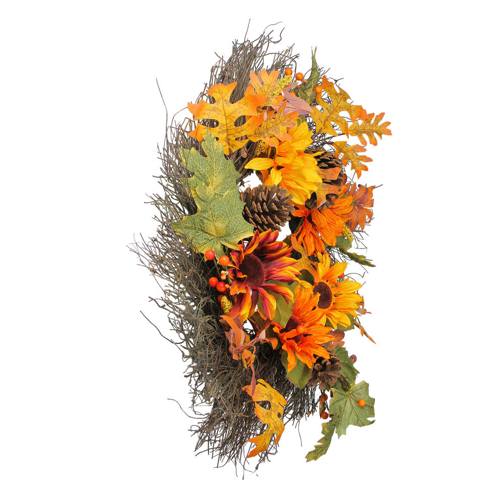 Northlight Sunflowers and Pine Cones Fall Artificial Thanksgiving Wreath - 24-Inch  Unlit