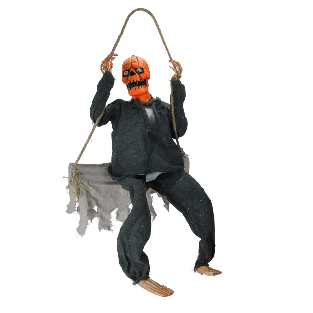 Northlight 28" Black and Orange Hanging Play Swing Pumpkin Man Halloween Decor