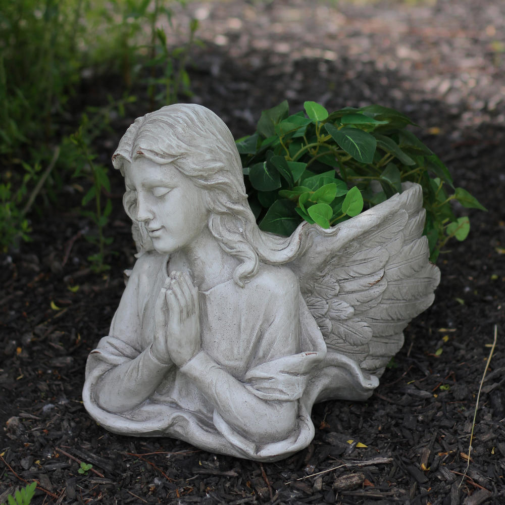 Northlight 11" Gray Praying Angel Bust Outdoor Garden Statue Planter
