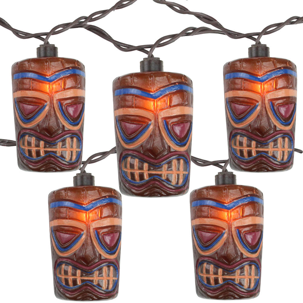 Northlight 10 Brown Tiki Mask Patio String Lights - 7.25ft. Brown Wire