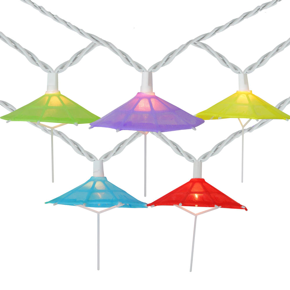 Northlight 10 Multi-Color Umbrella Shaped Novelty String Lights - 7.25ft White Wire