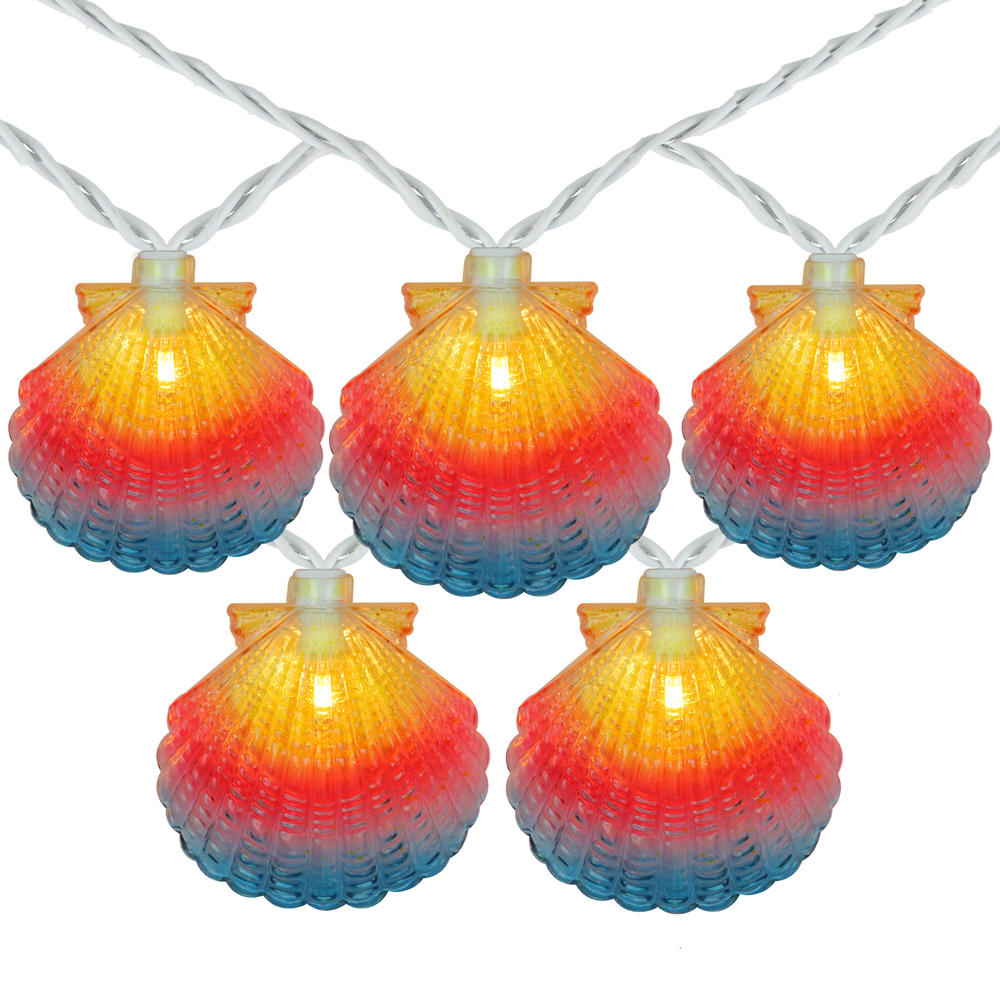 Northlight 10 Multi-Colored Seashell Patio String Lights - 7.25ft White Wire