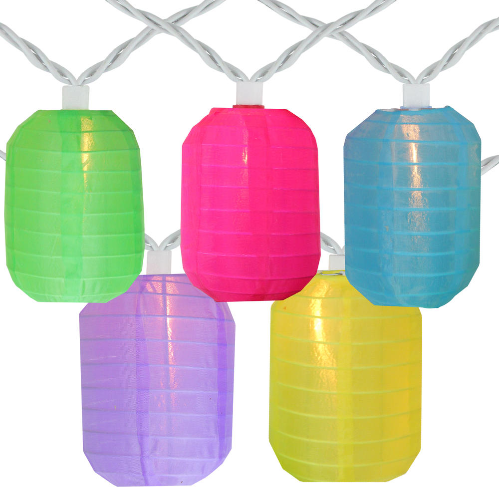 Sienna Set of 10 Bright and Colorful Cylinder Chinese Lantern Patio Lights - 7.5 ft White Wire