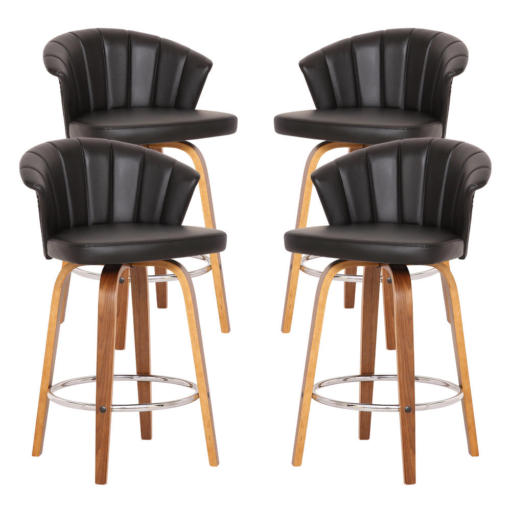 Today's Mentality Caroline Mid-Century 26" Counter Height Barstool in Walnut with Black Faux Leather - Set of 4