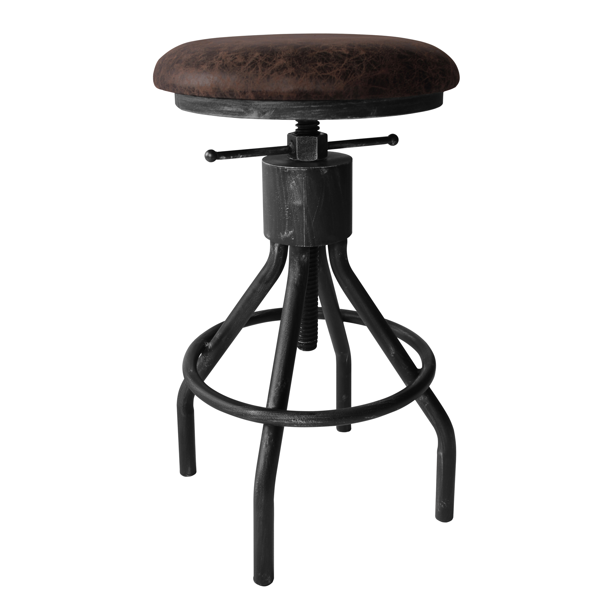 Today's Mentality Paris Industrial Adjustable Backless Barstool in Silver Brushed Gray with Brown Fabric Seat