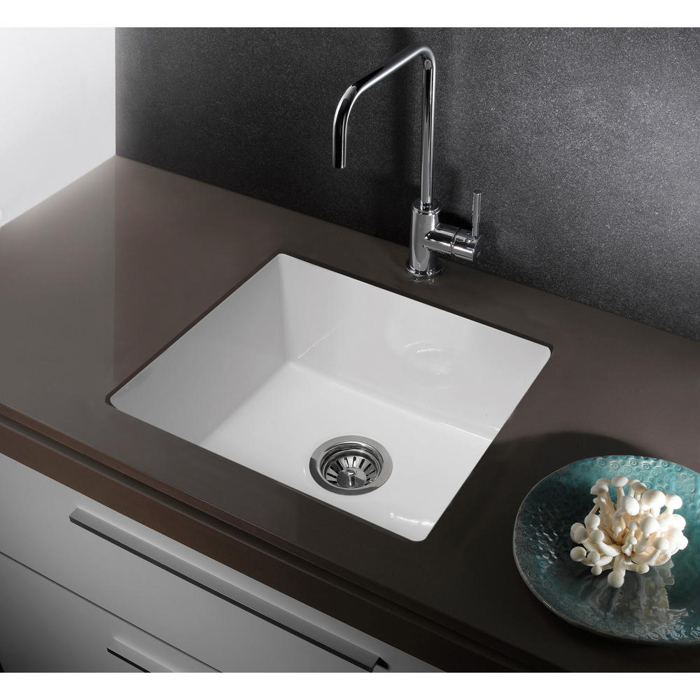 ALFI Brand  AB2017 20" White Single Bowl Fireclay Undermount Kitchen Sink