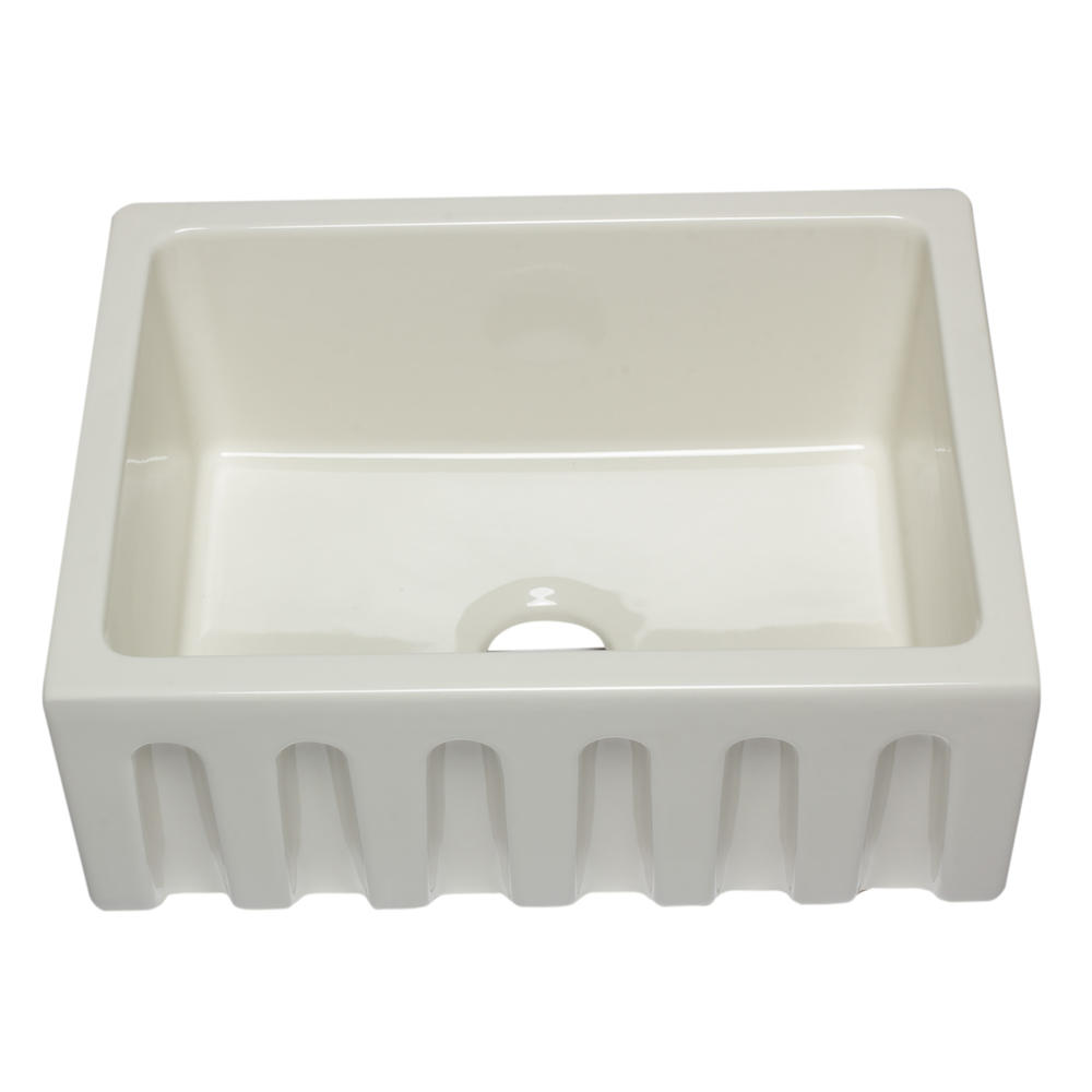 ALFI Brand  AB2418HS-B 24 inch Biscuit Reversible Smooth / Fluted Single Bowl Fireclay Farm Sink