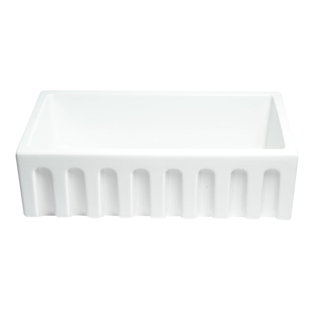 ALFI Brand  AB3318HS-W White 33" x 18" Reversible Fluted / Smooth Single Bowl Fireclay Farm Sink