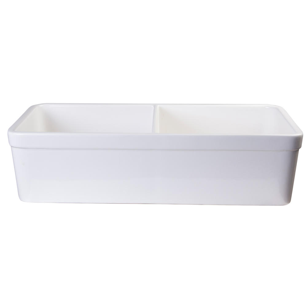 ALFI Brand  AB512-W White 32" Double Bowl Lip Apron Fireclay Farmhouse Kitchen Sink with 1 3/4" Lip
