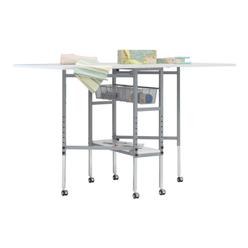 SewingRite Mobile Multipurpose Folding Height Adjustable CutStation with Grid Top & Storage Mesh Baskets - Silver/White