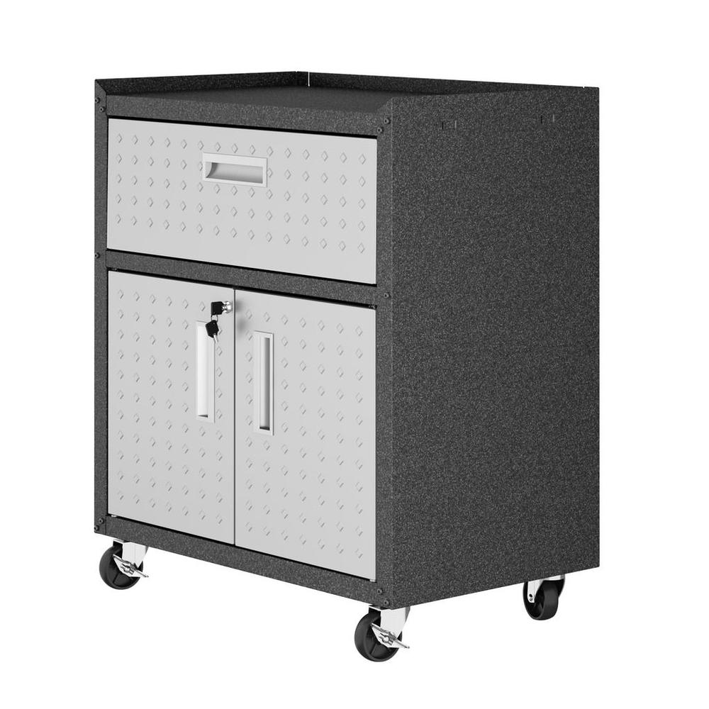 Manhattan Comfort Fortress Textured Metal 31.5" Garage Mobile Cabinet in Grey
