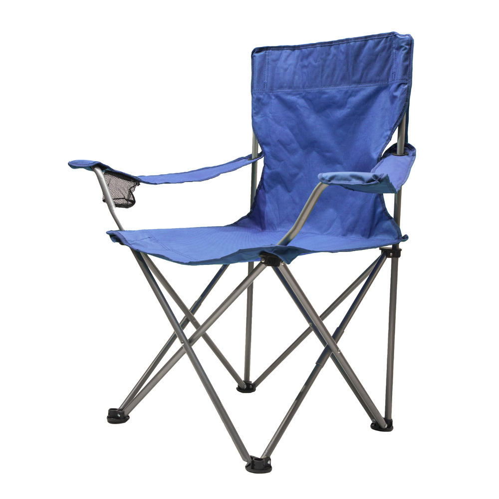 World Famous Sports Blue Quad Folding Chair with Arm Rest and Carry Bag