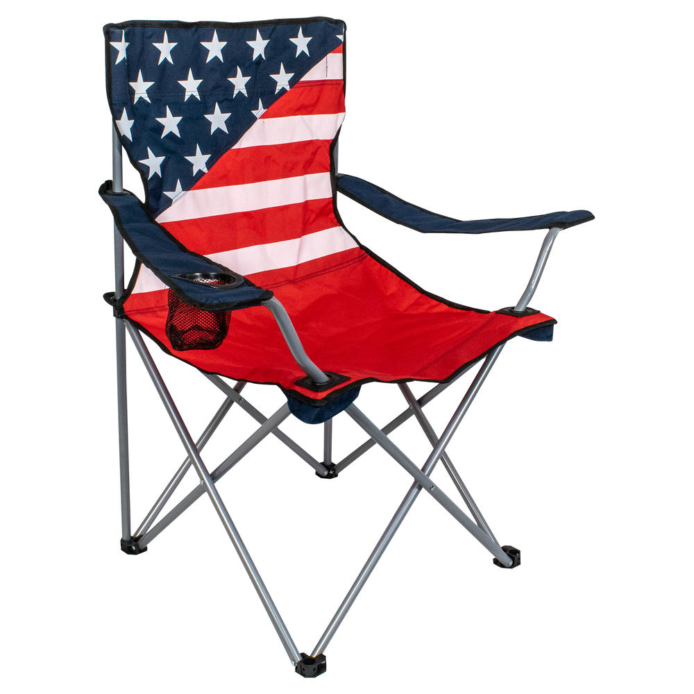 World Famous Sports Stars and Stripes Quad Folding Chair w/ Cup Holder and Carry Bag