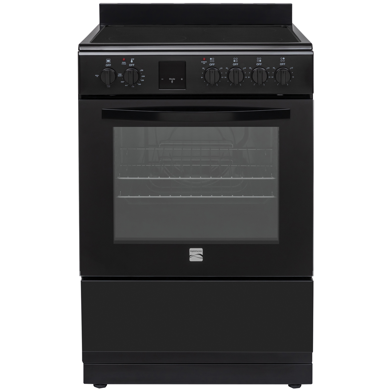 24" Wide Compact Front-Control Electric Range with 4 Burners & Storage Compartment  Black