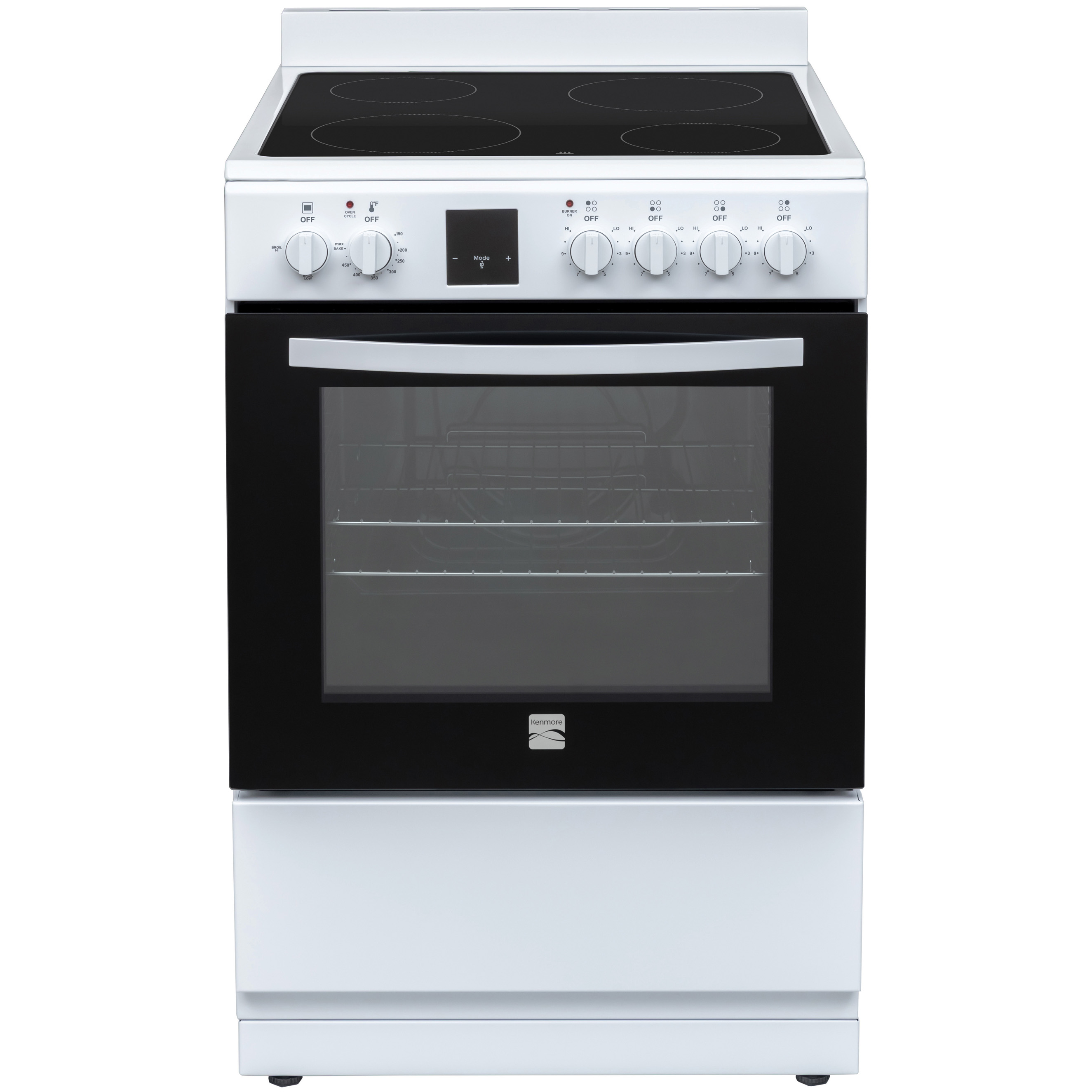 24" Wide Compact Front-Control Electric Range with 4 Burners & Storage Compartment  White