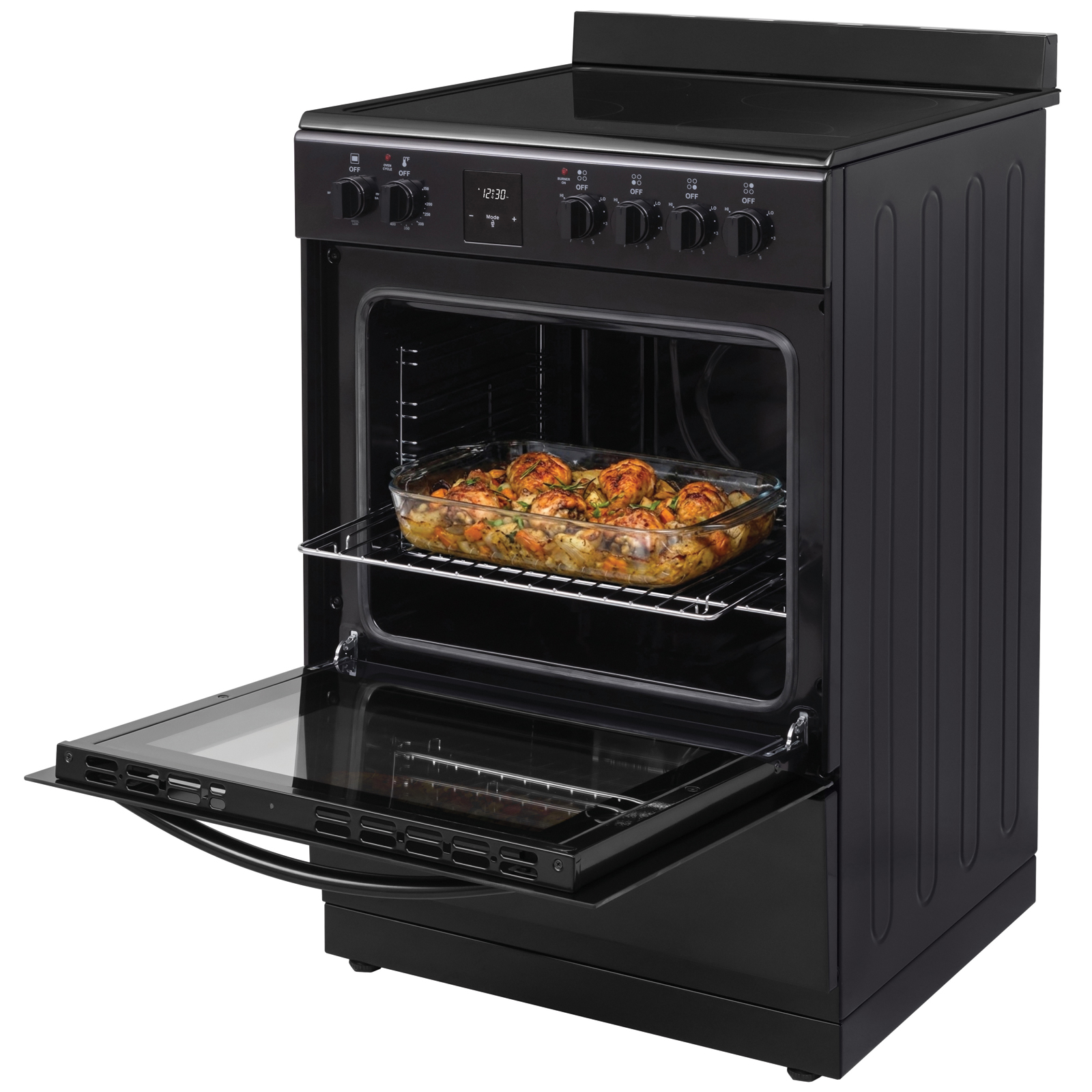 Thumbnail for 24" Wide Compact Front-Control Electric Range with 4 Burners & Storage Compartment  Black
