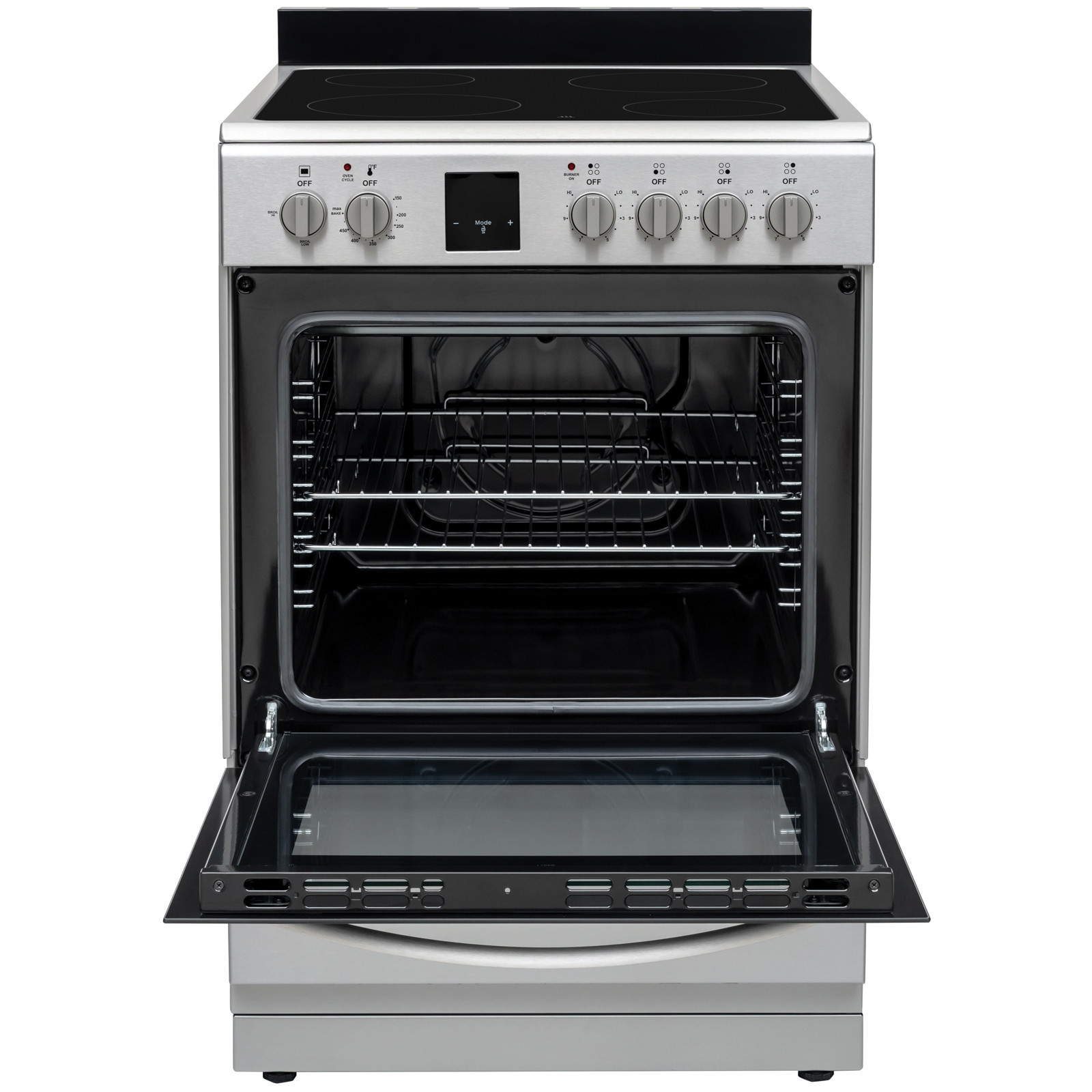 Thumbnail for 24" Wide Compact Front-Control Electric Range with 4 Burners & Storage Compartment  Stainless Steel