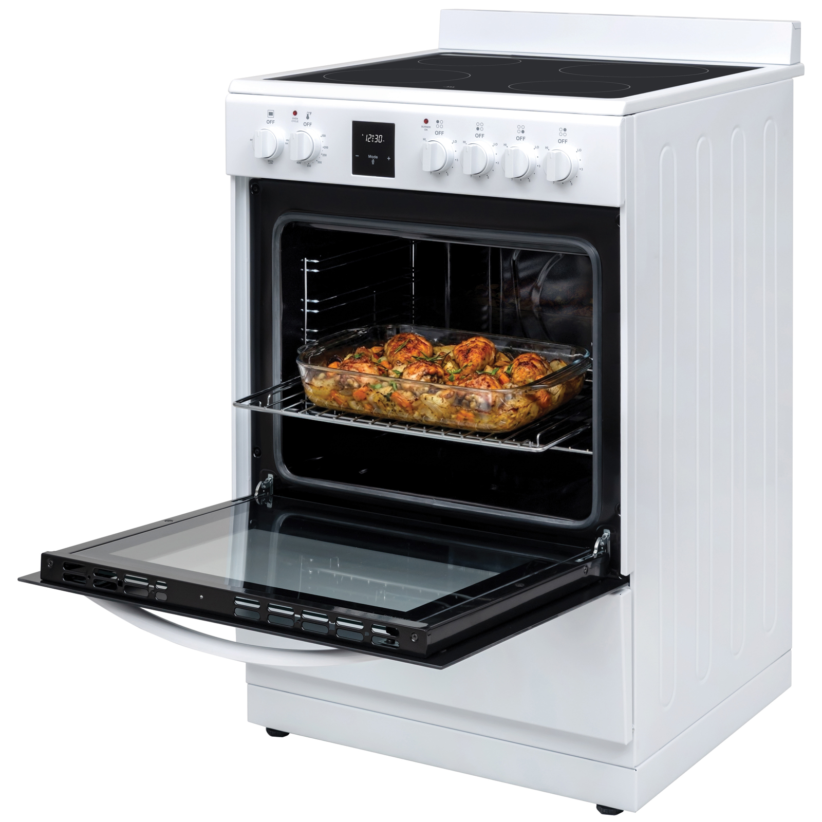 Thumbnail for 24" Wide Compact Front-Control Electric Range with 4 Burners & Storage Compartment  White
