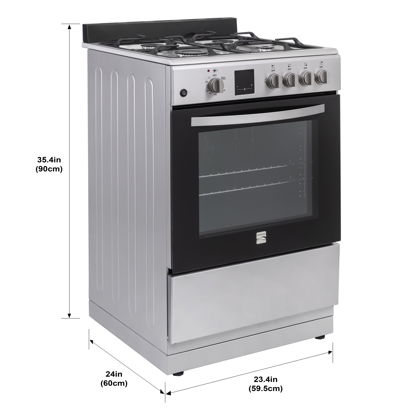 Thumbnail for 24" Wide Compact Front-Control Gas Range with 4 Burners & Storage Compartment  Stainless Steel