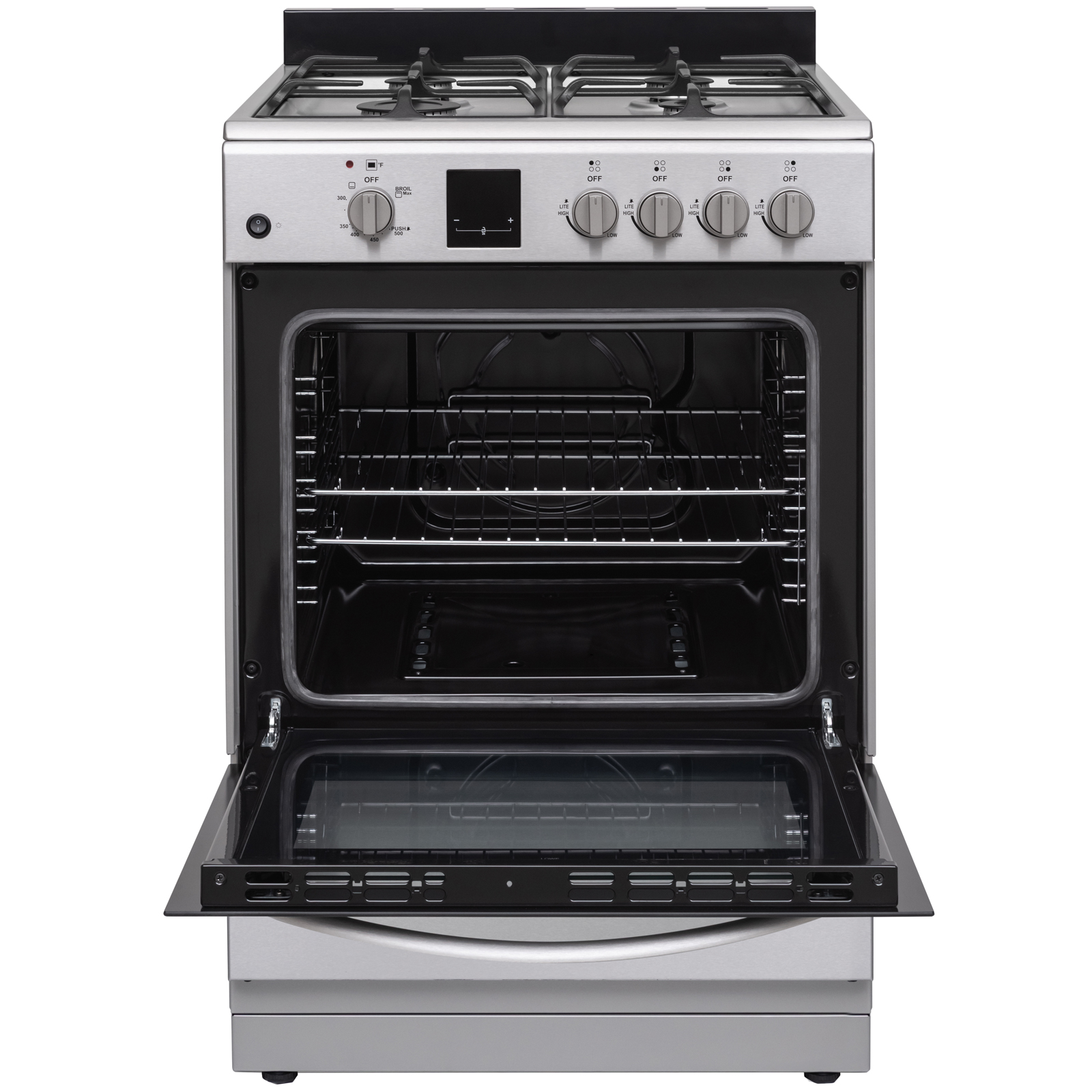 Thumbnail for 24" Wide Compact Front-Control Gas Range with 4 Burners & Storage Compartment  Stainless Steel