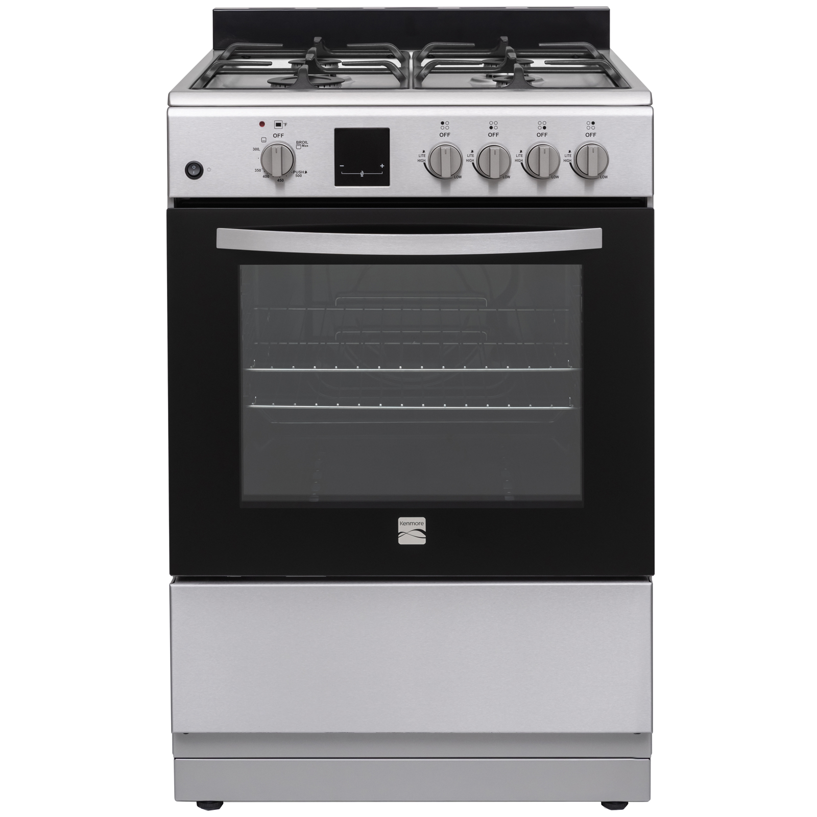 24" Wide Compact Front-Control Gas Range with 4 Burners & Storage Compartment  Stainless Steel