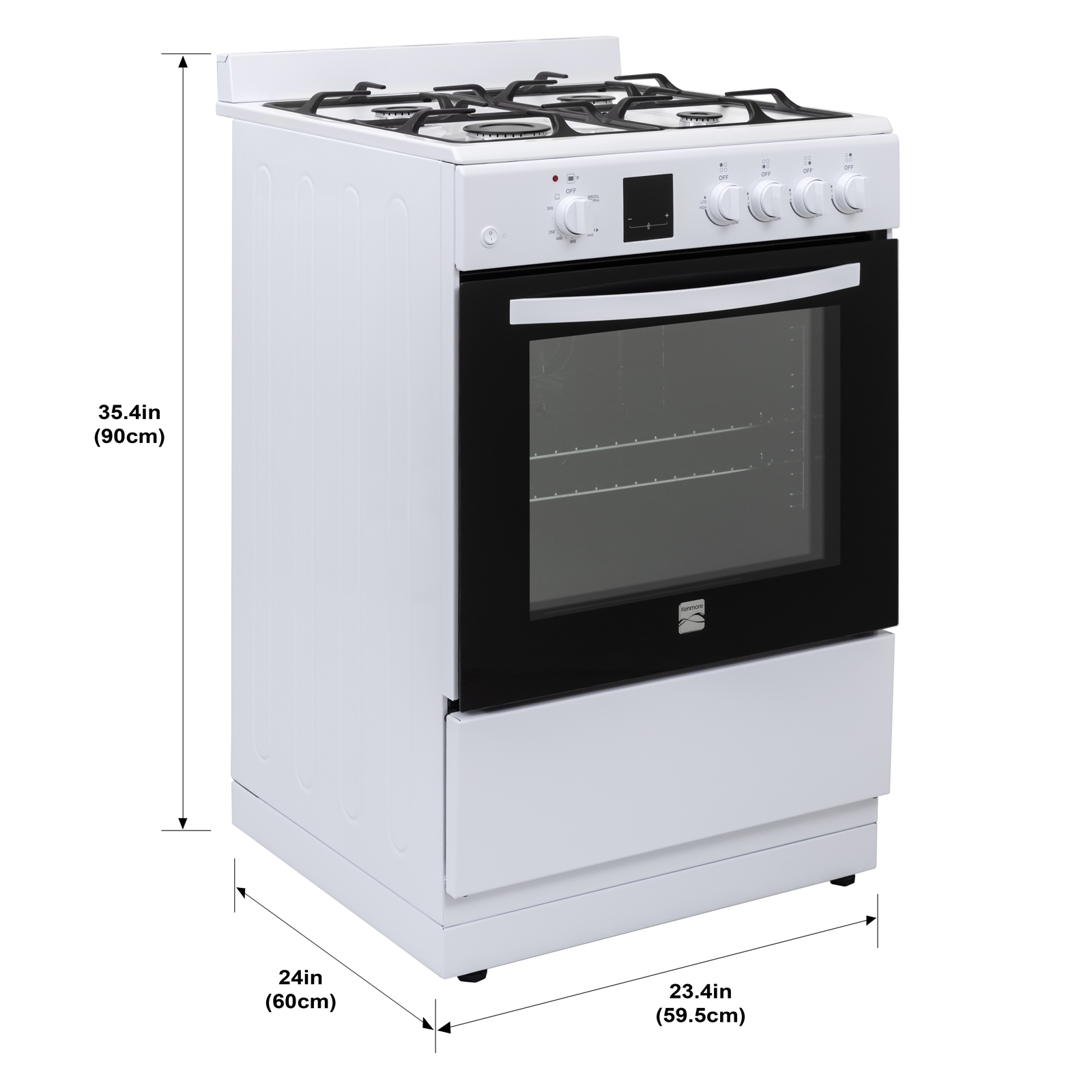 Thumbnail for 24" Wide Compact Front-Control Gas Range with 4 Burners & Storage Compartment  White