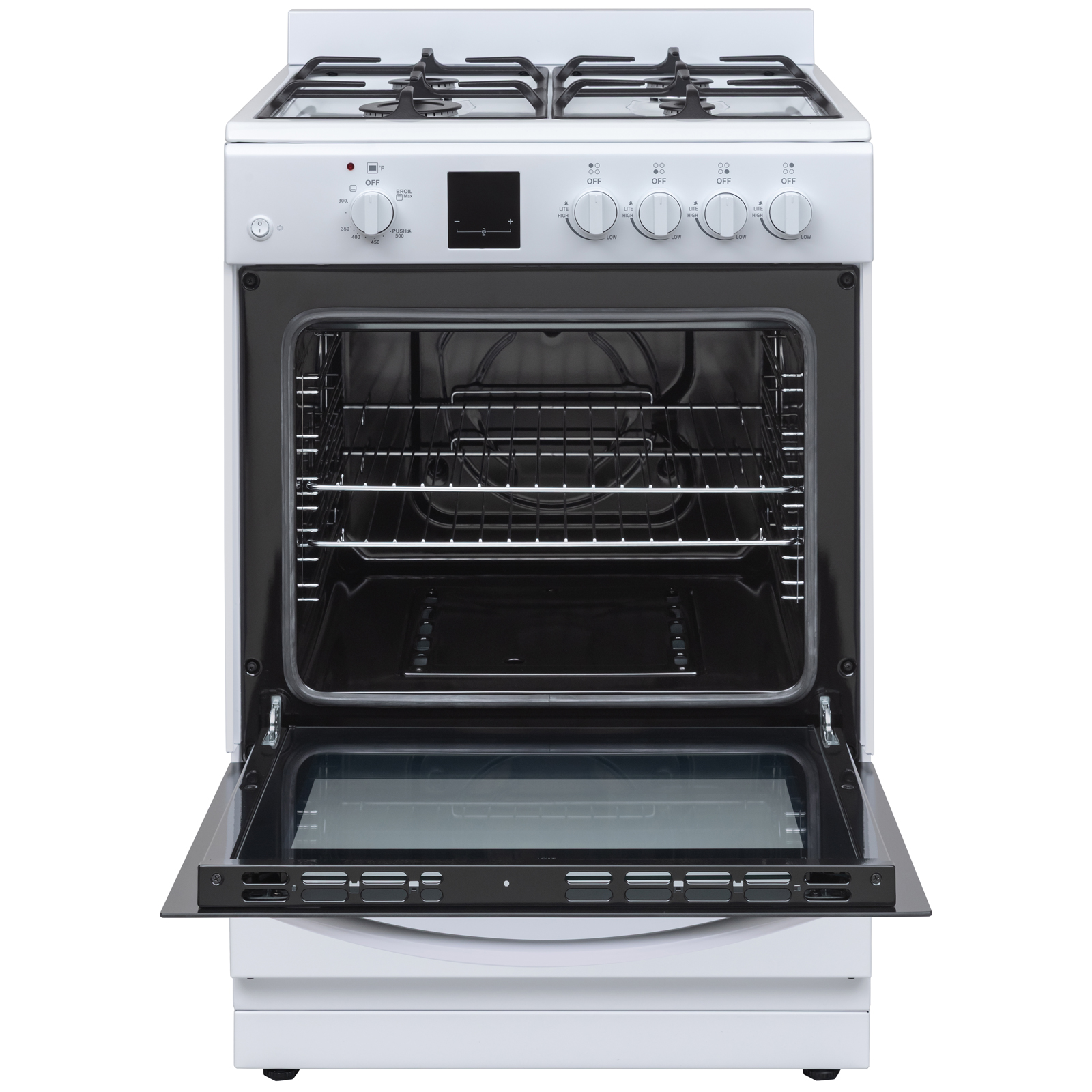 Thumbnail for 24" Wide Compact Front-Control Gas Range with 4 Burners & Storage Compartment  White