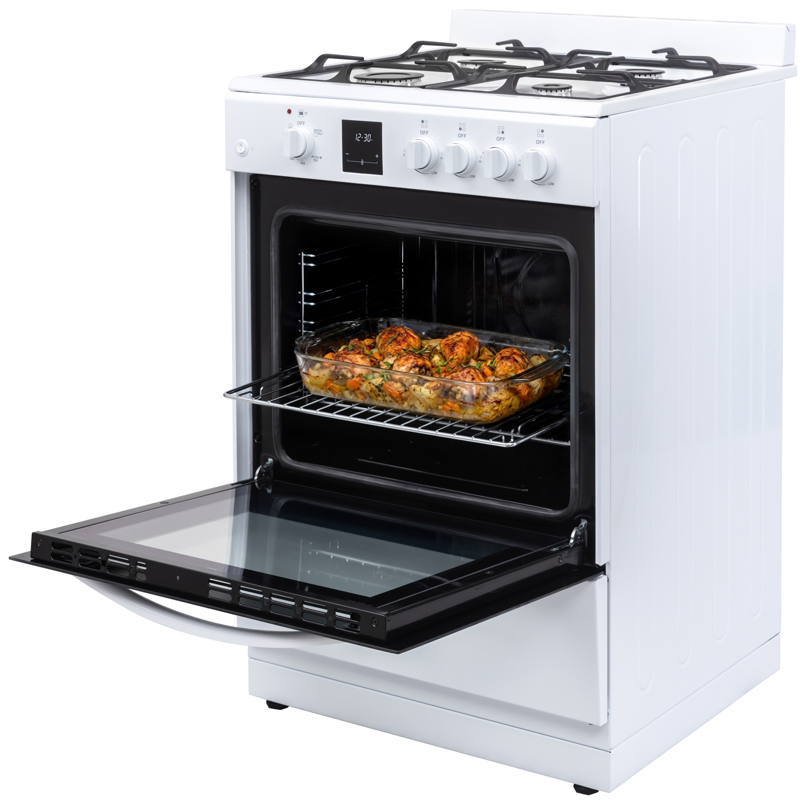 Thumbnail for 24" Wide Compact Front-Control Gas Range with 4 Burners & Storage Compartment  White