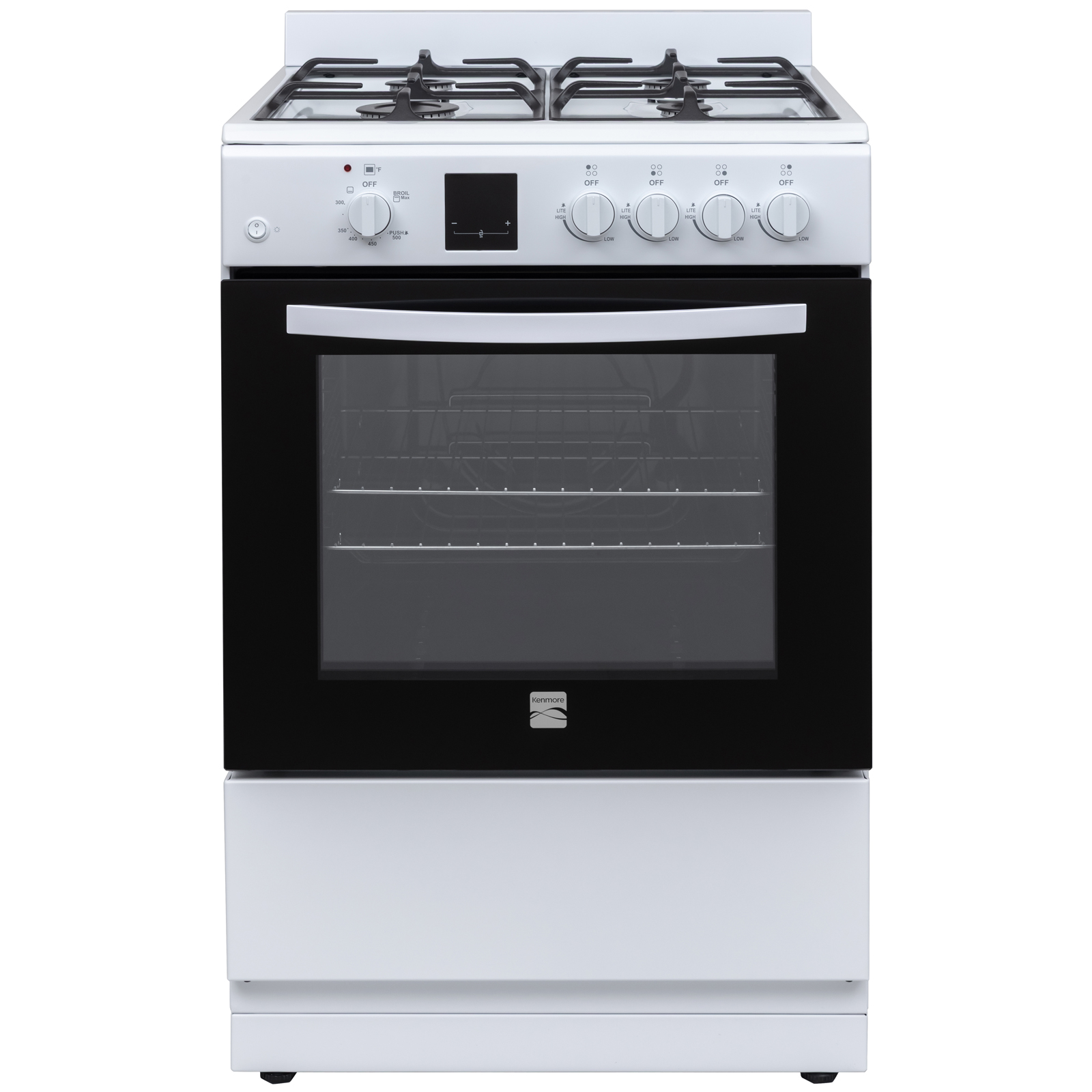 24" Wide Compact Front-Control Gas Range with 4 Burners & Storage Compartment  White