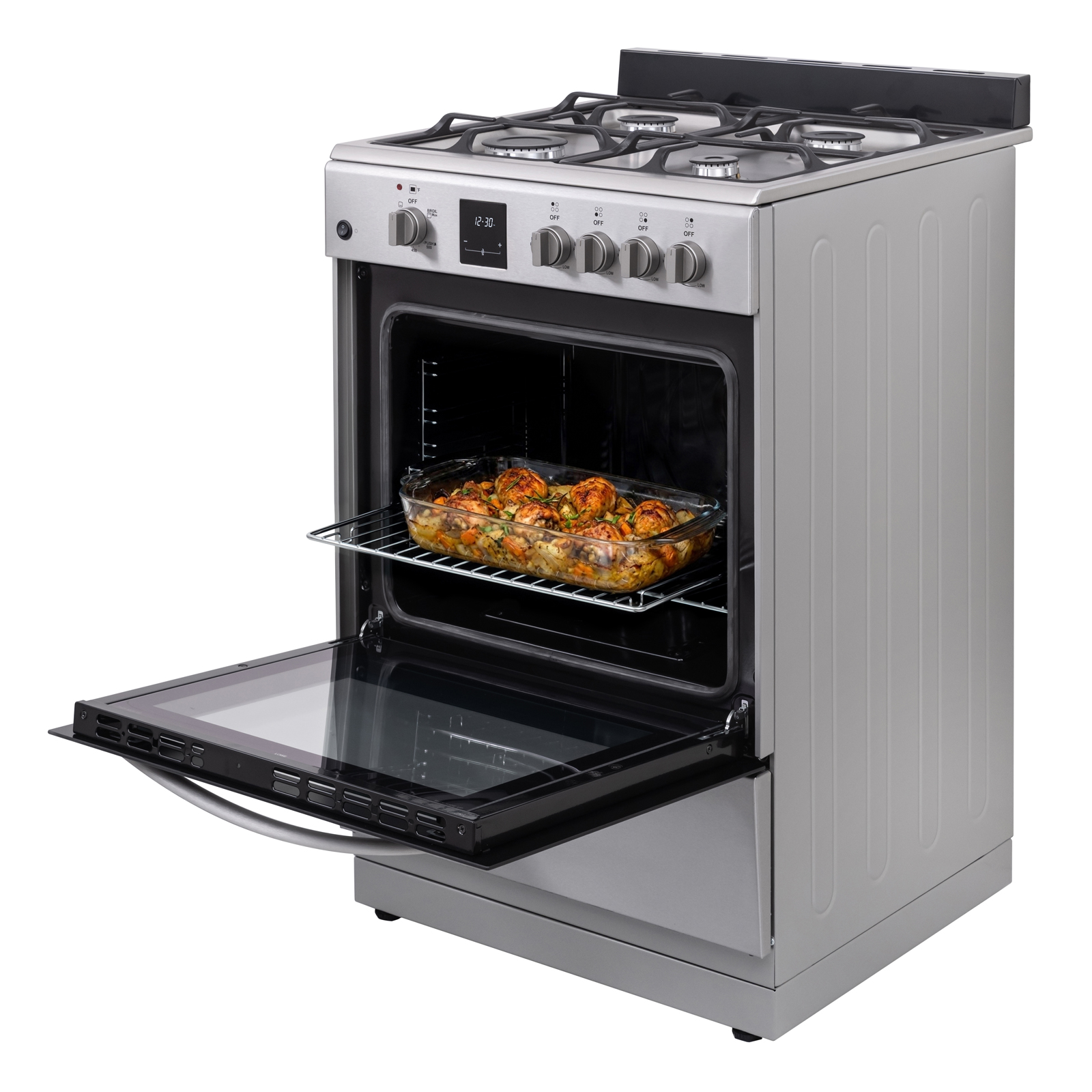 Thumbnail for 24" Wide Compact Front-Control Gas Range with 4 Burners & Storage Compartment  Stainless Steel