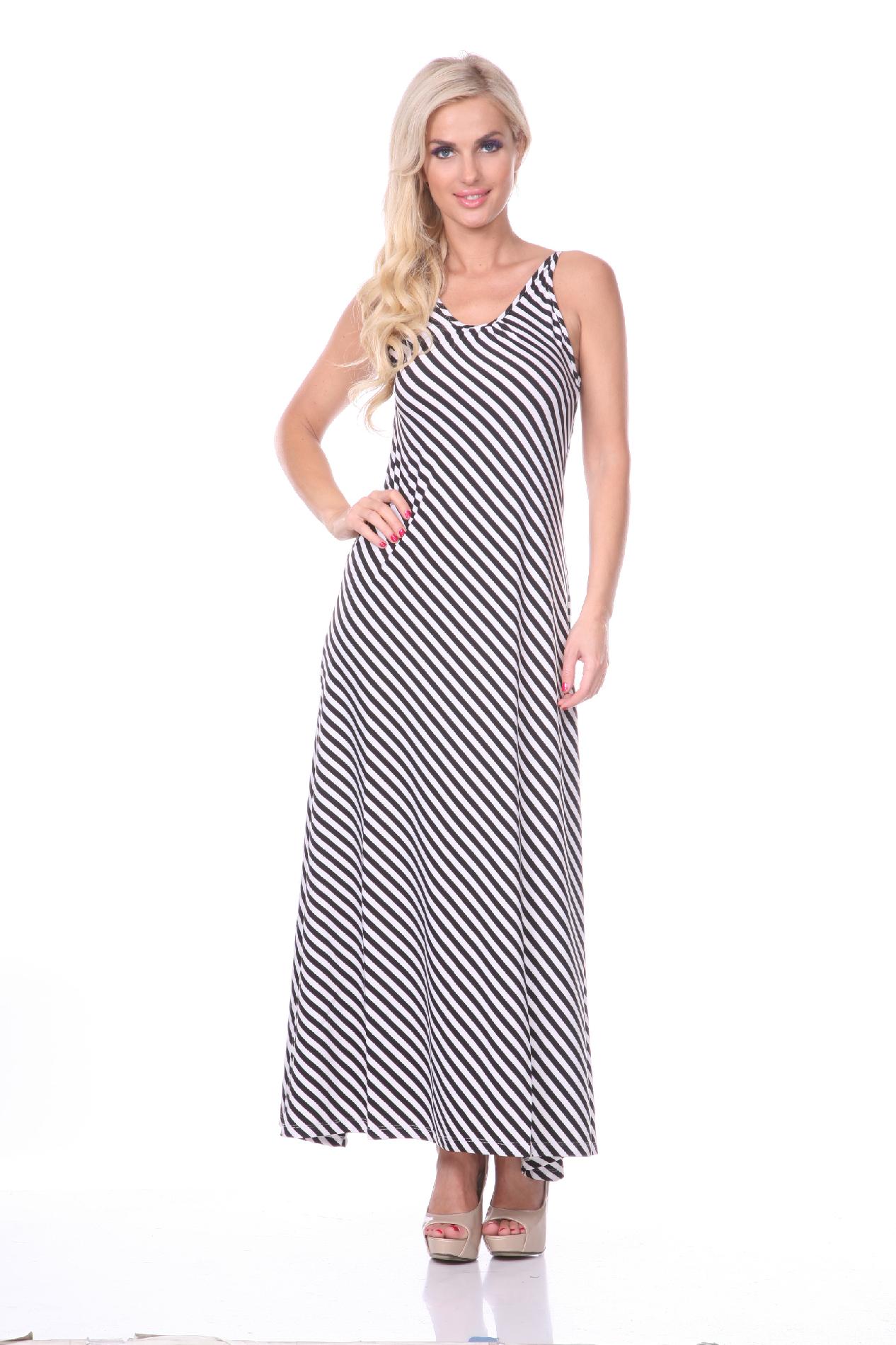 White Mark Women's Backless Striped Maxi Dress, Red