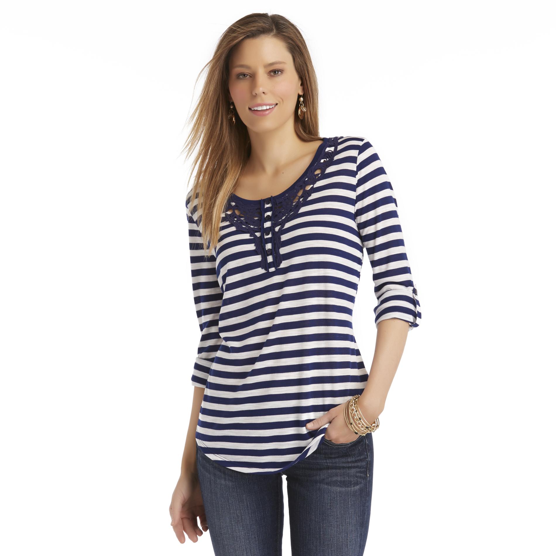 Canyon River Blues Women's Tab-Sleeve Henley Top - Striped