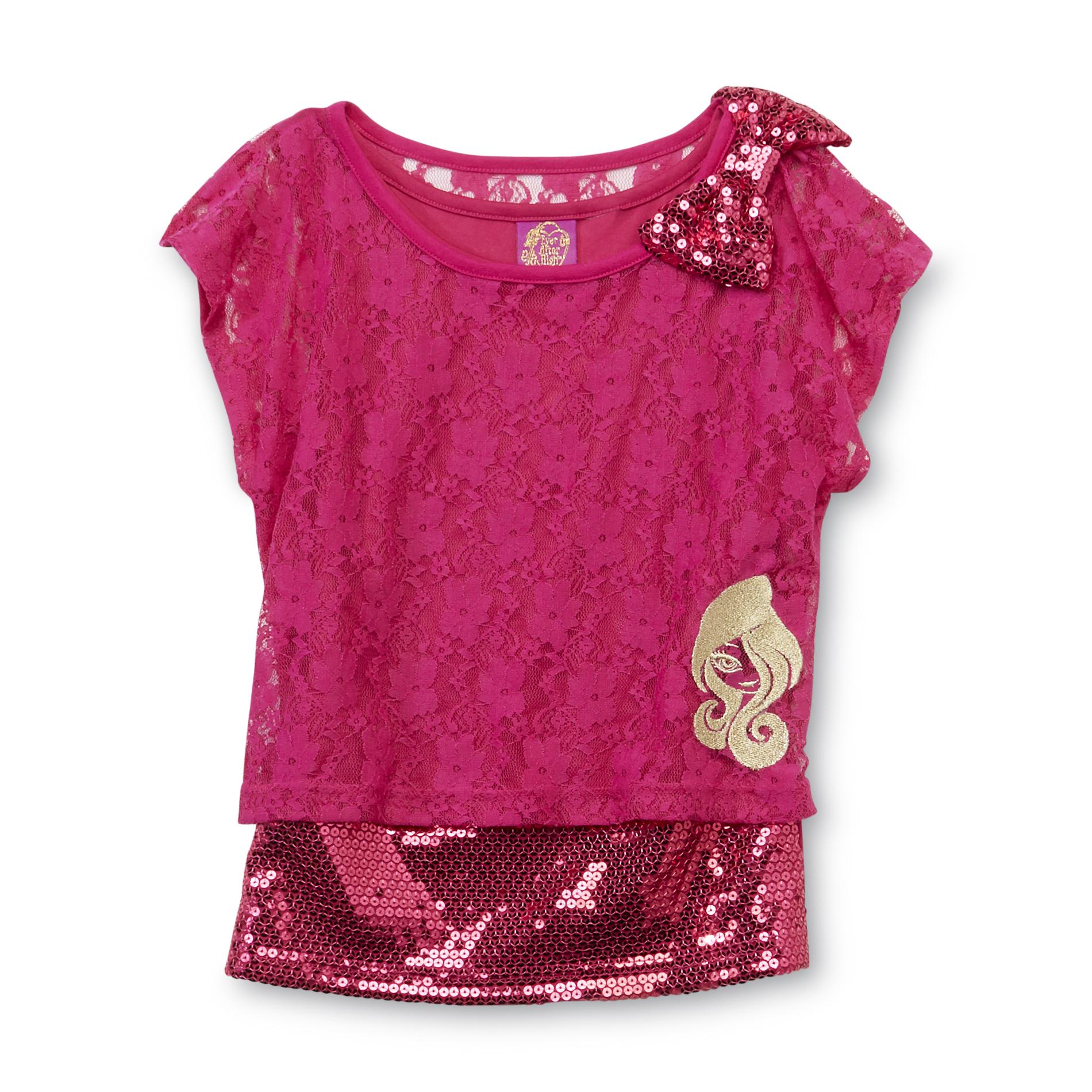 Ever After High Girl's Lace & Sequin Layered-Look Top