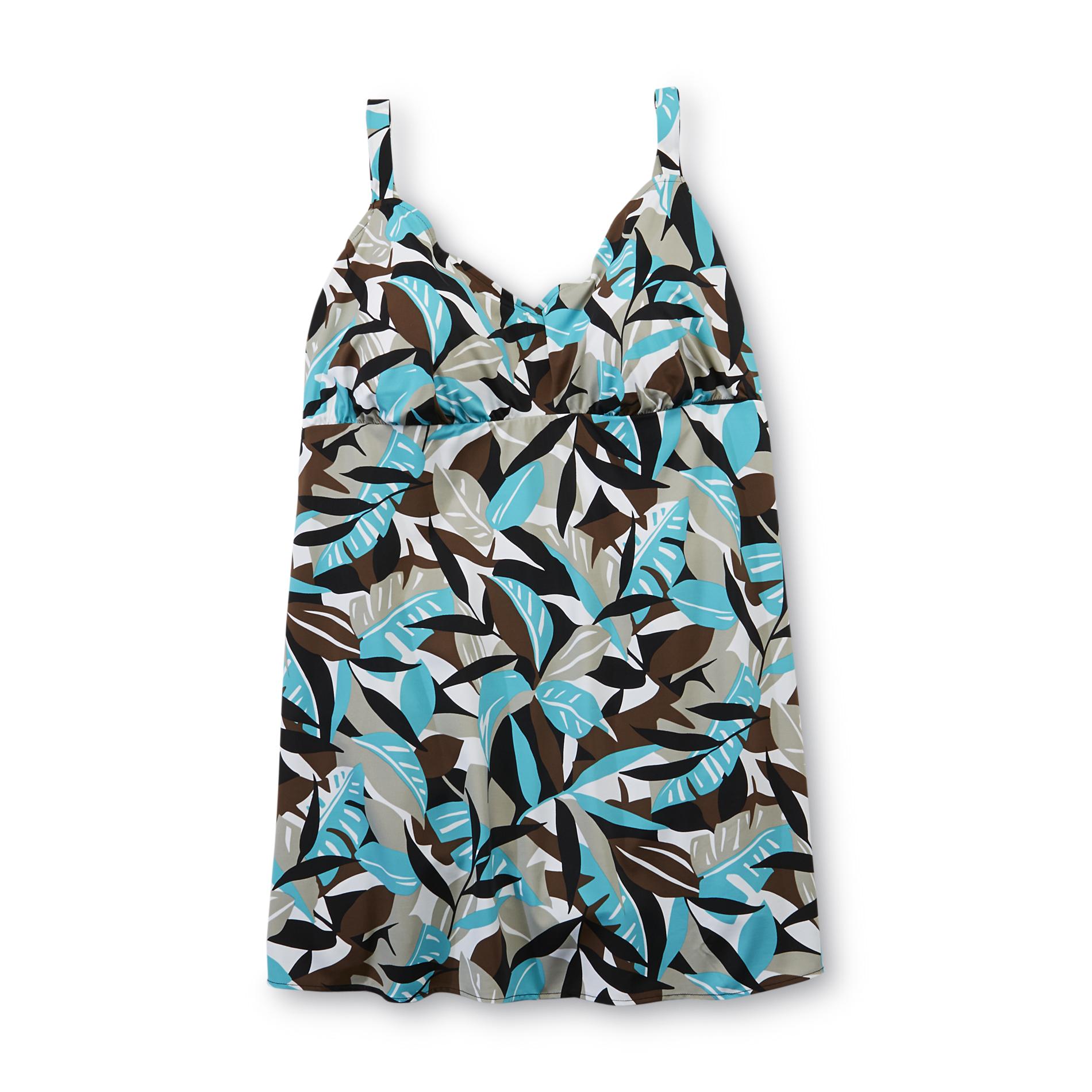 Tropical Escape Women's Plus Swim Dress - Tropical Foliage