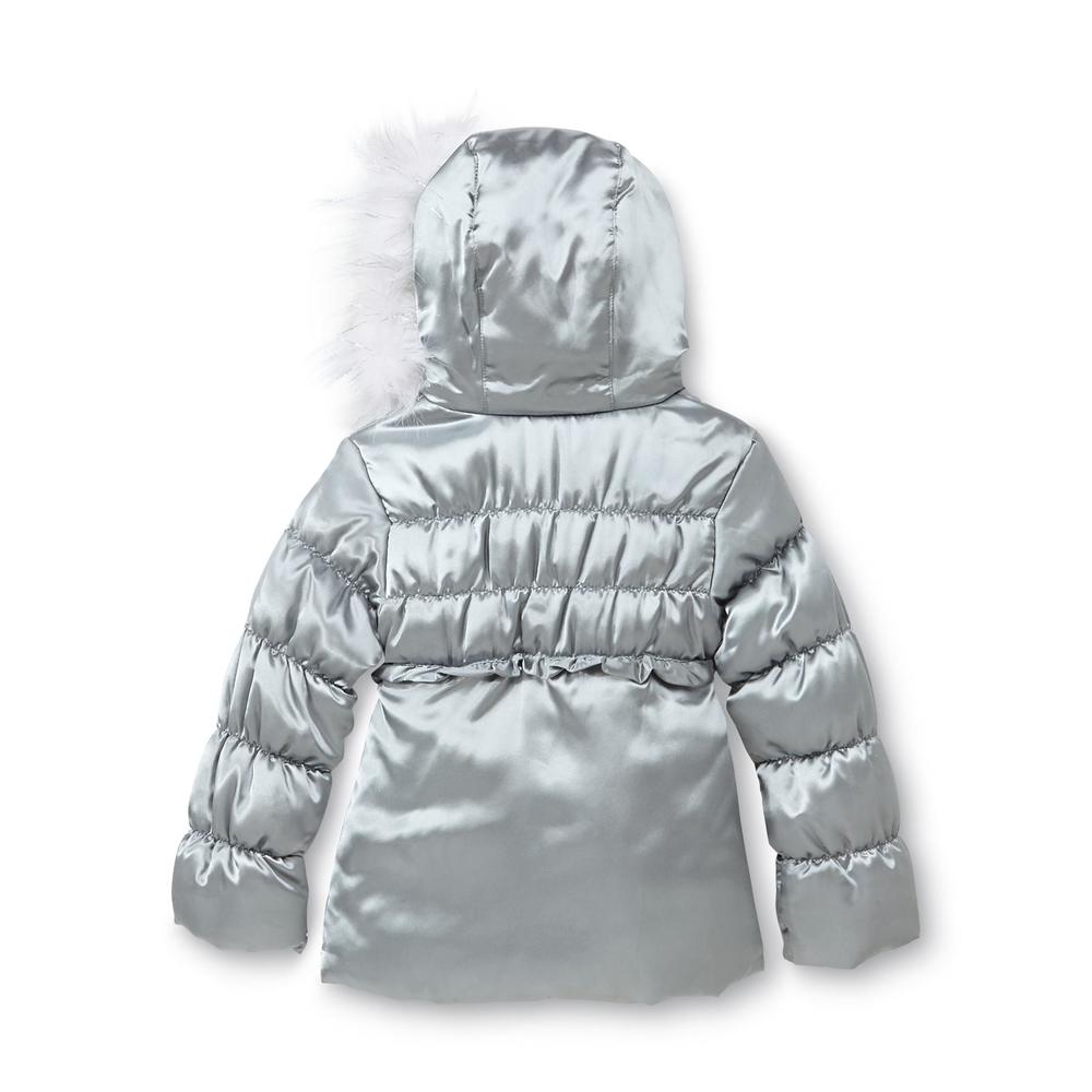 WonderKids Toddler Girl's Metallic Puffer Coat - Faux Fur Trim