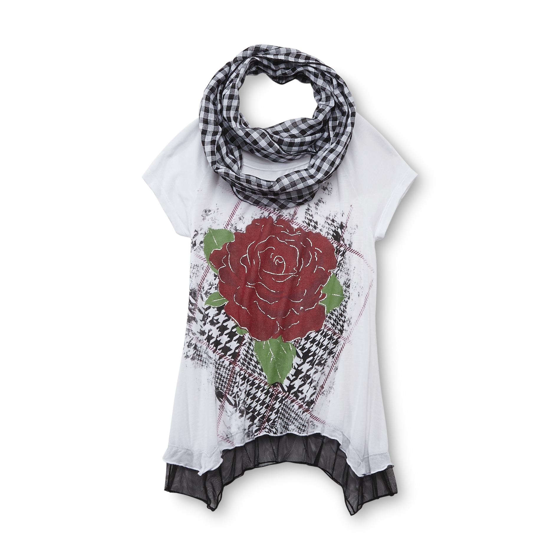 Knitworks Kids Girl's Graphic T-Shirt & Infinity Scarf - Rose