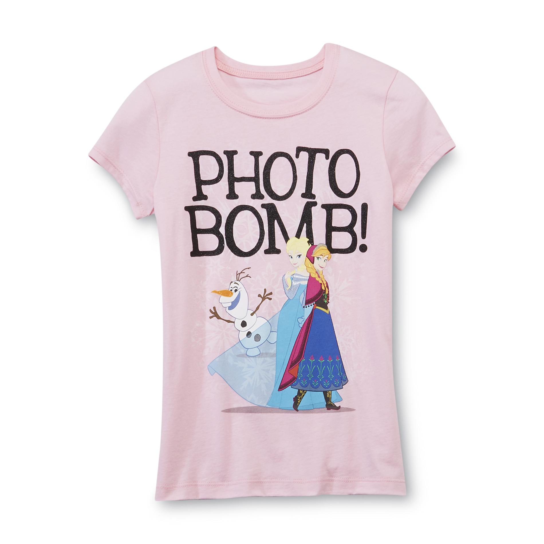 Disney Frozen Girl's Graphic T-Shirt - Glittered Photo Bomb