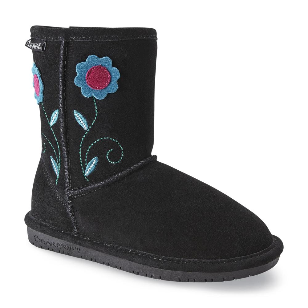 Bear Paw Girl's Buttercup Embroidered Black Faux Shearling Winter Fashion Boot
