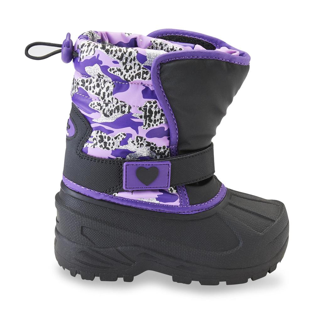Athletech Girl's Rue Black/Silver/Purple 5-1/2" Animal Print Pull-On Winter Boot