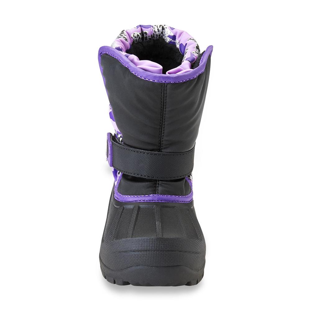 Athletech Girl's Rue Black/Silver/Purple 5-1/2" Animal Print Pull-On Winter Boot