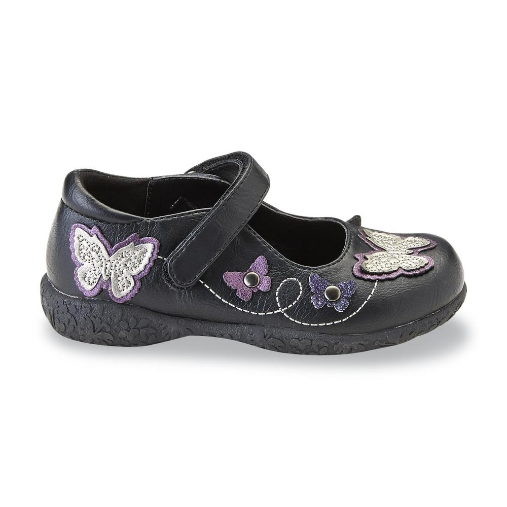 WonderKids Toddler Girl's Rose Black/Purple Mary Jane Shoe