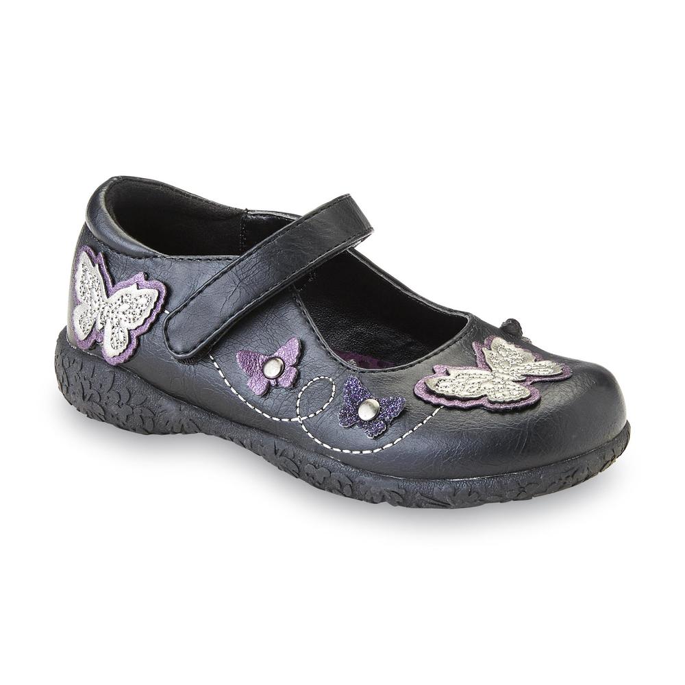 WonderKids Toddler Girl's Rose Black/Purple Mary Jane Shoe