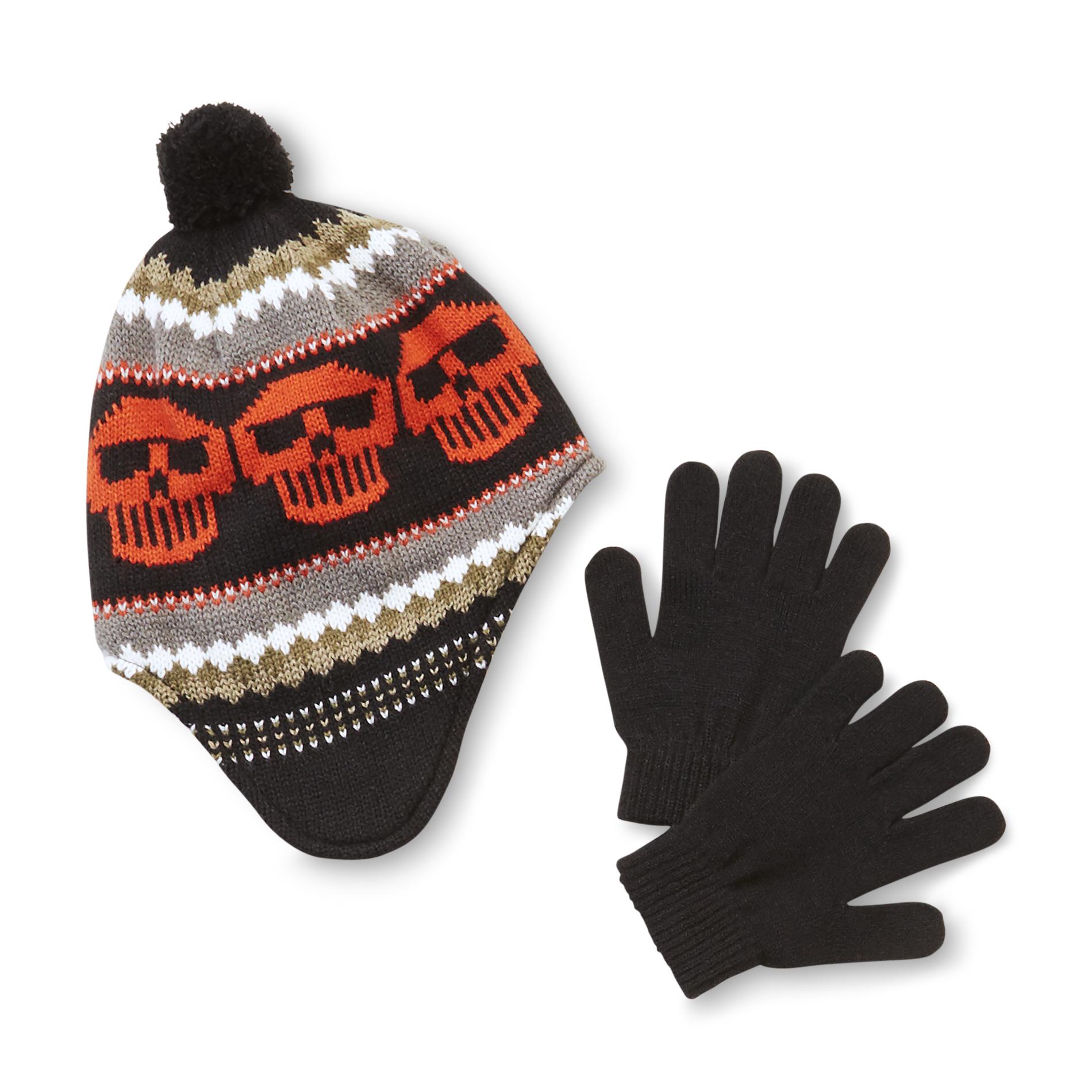 Athletech Boy's Peruvian Hat & Gloves - Skulls