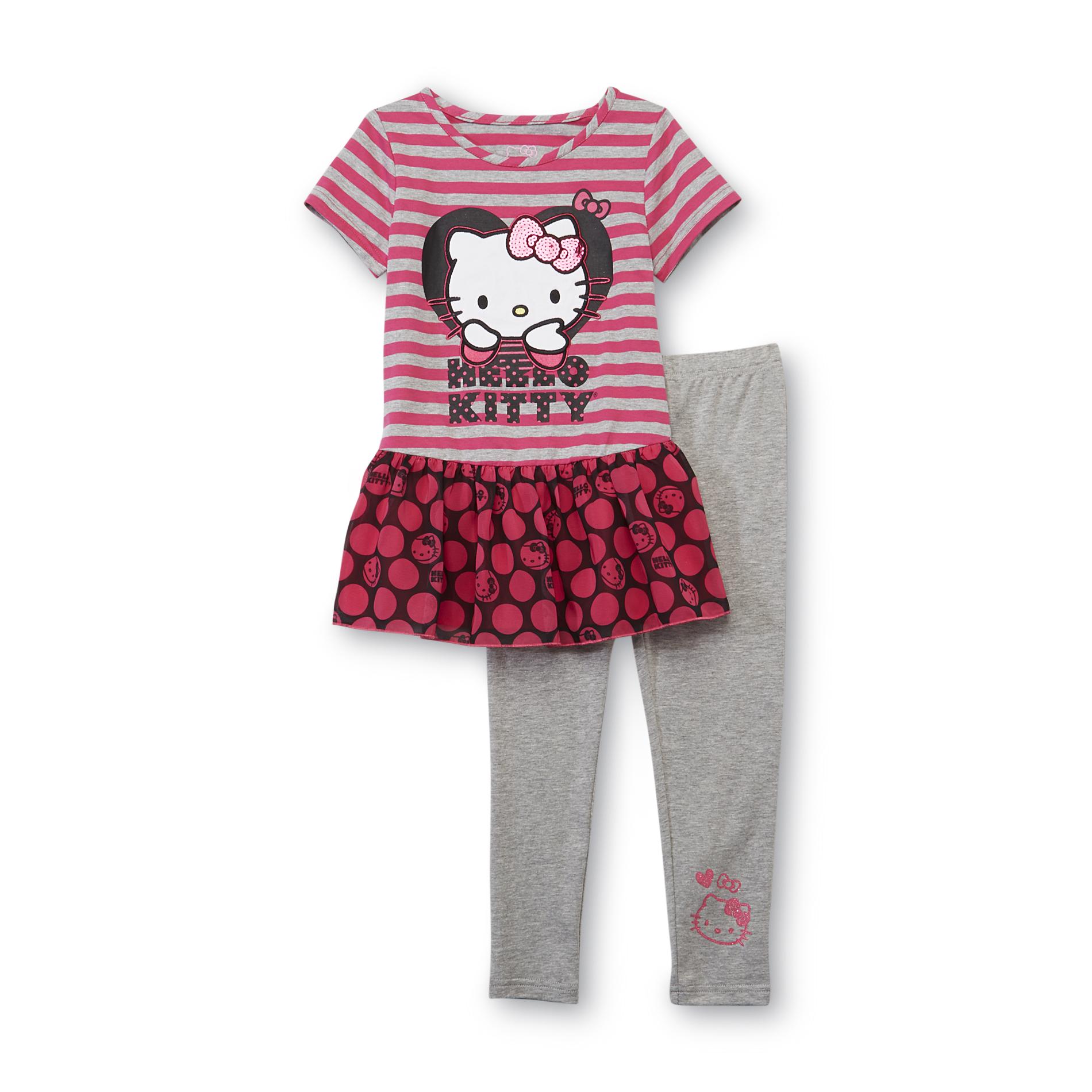 Hello Kitty Girl's Peplum Tunic & Leggings - Striped