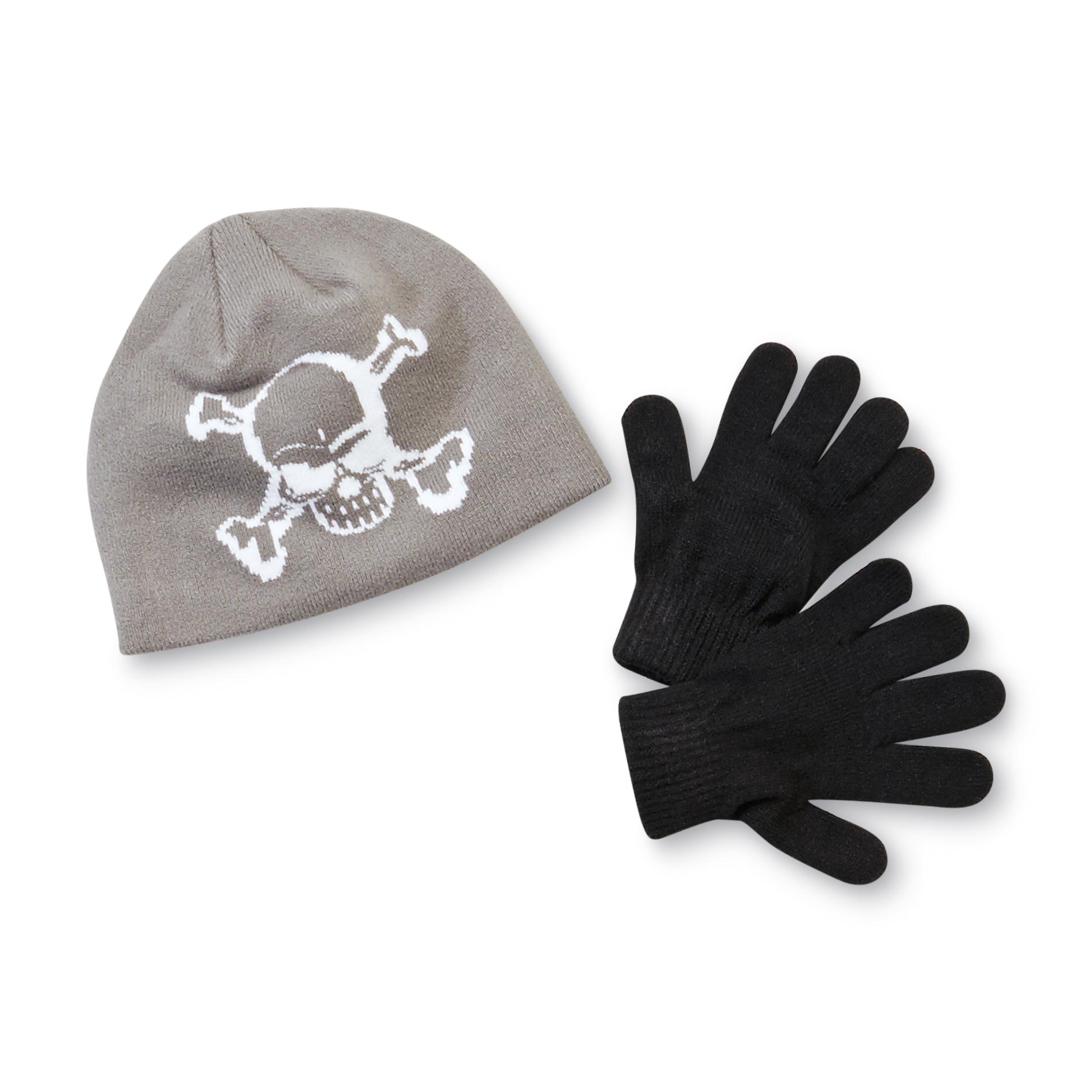 Athletech Boy's Knit Beanie Hat & Gloves - Skull
